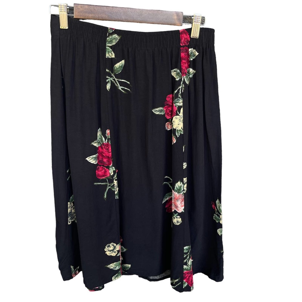 Jessica Scott Skirt Womens Medium Black Floral Roses Button Front Y2K 90s
